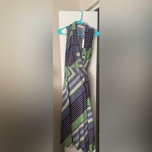 NEW Tory Burch Overprinted Wrap Dress Field Day Stripe Size 10